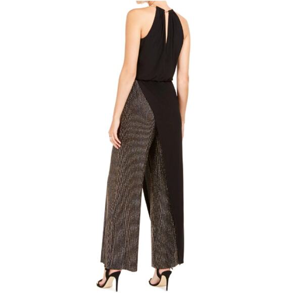 MSK Petite Gold Sequined Sleeveless Halter Wide Leg Jumpsuit 12P - Picture 2 of 7